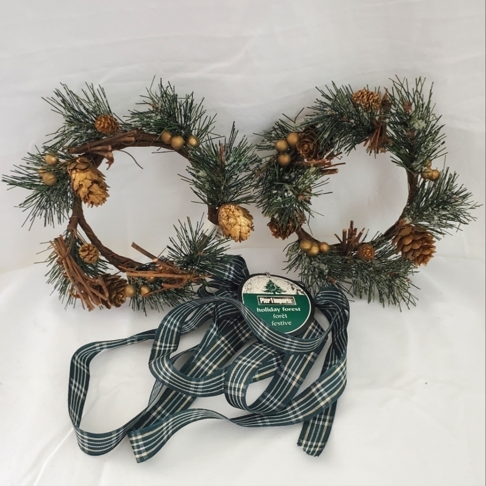 Set Of 2 Vintage Pier 1 Holiday Forest Candle Rings